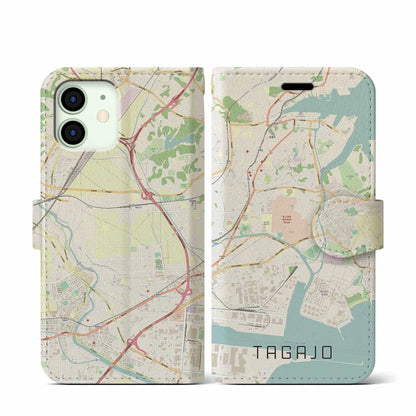 【多賀城】地図柄iPhoneケース（手帳両面タイプ・ナチュラル）iPhone 12 mini 用