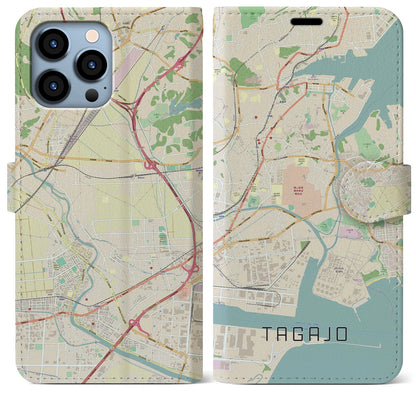 【多賀城】地図柄iPhoneケース（手帳両面タイプ・ナチュラル）iPhone 13 Pro Max 用