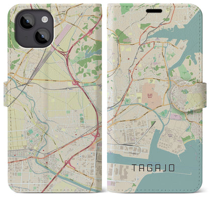 【多賀城】地図柄iPhoneケース（手帳両面タイプ・ナチュラル）iPhone 14 Plus 用