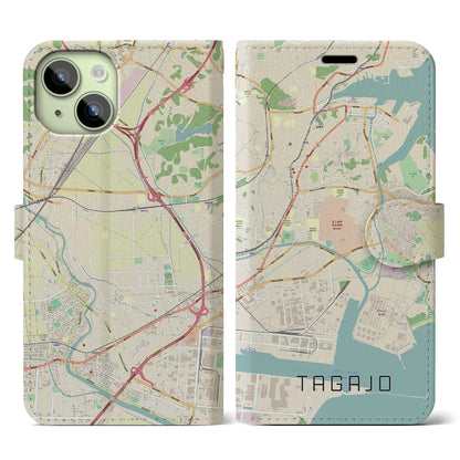 【多賀城】地図柄iPhoneケース（手帳両面タイプ・ナチュラル）iPhone 15 用