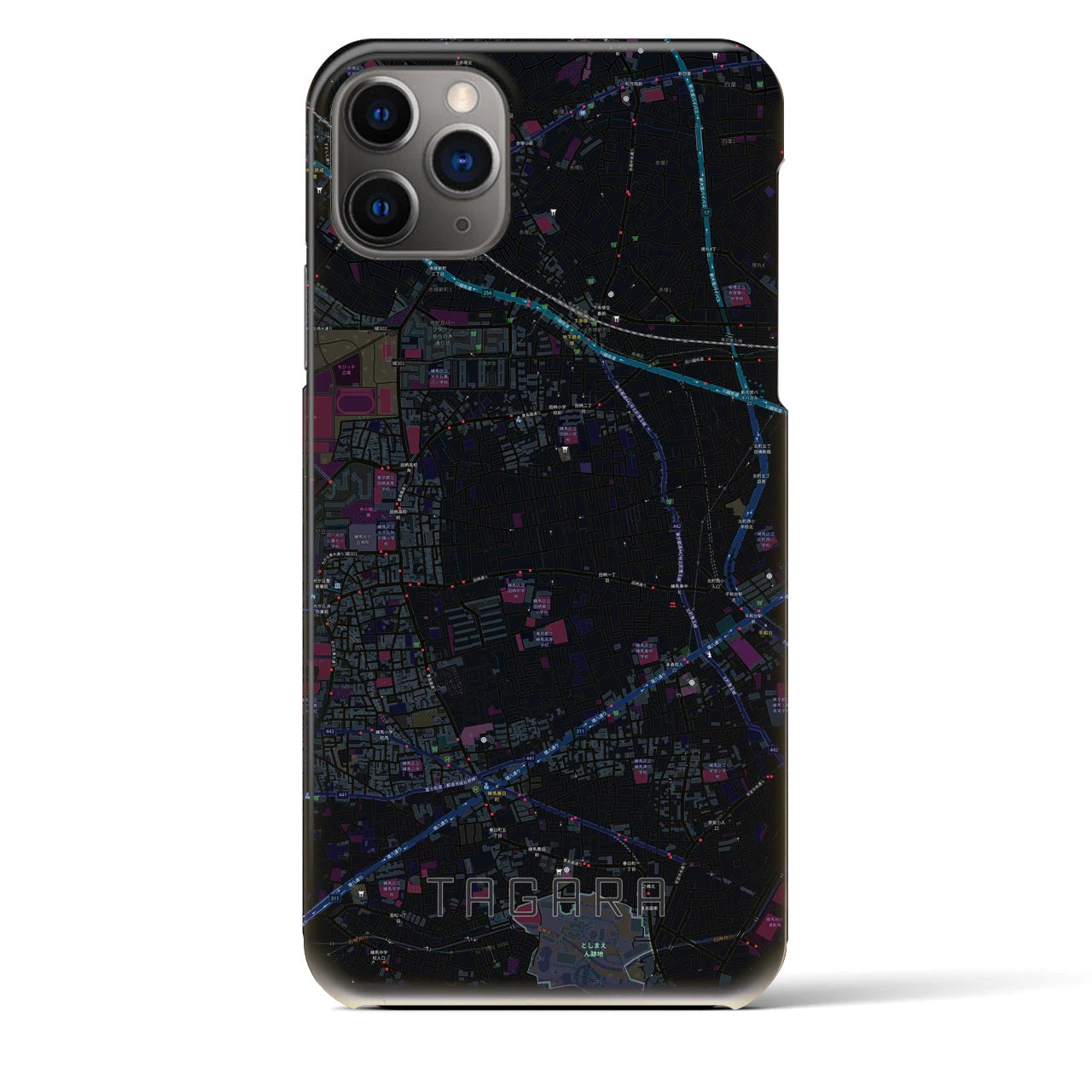【田柄】地図柄iPhoneケース（バックカバータイプ・ブラック）iPhone 11 Pro Max 用
