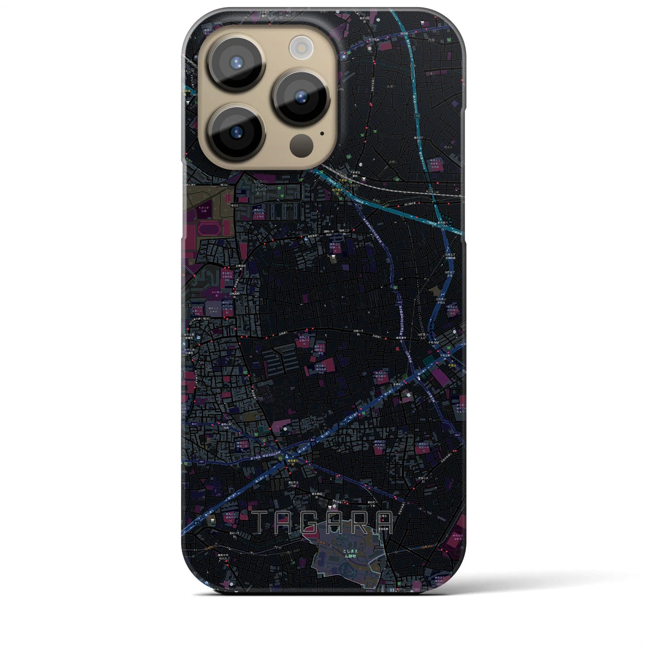 【田柄】地図柄iPhoneケース（バックカバータイプ・ブラック）iPhone 14 Pro Max 用
