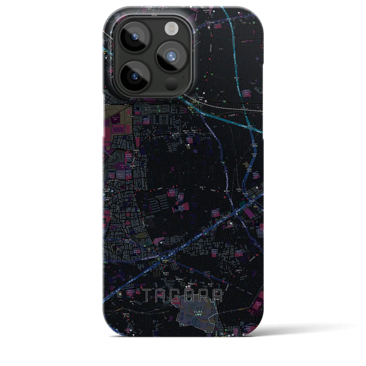 【田柄】地図柄iPhoneケース（バックカバータイプ・ブラック）iPhone 15 Pro Max 用