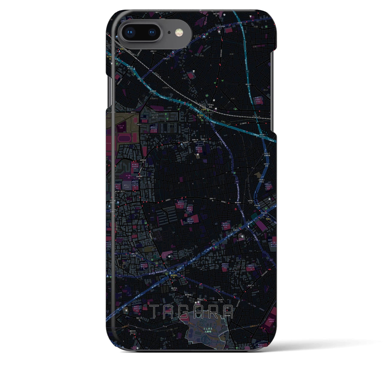 【田柄】地図柄iPhoneケース（バックカバータイプ・ブラック）iPhone 8Plus /7Plus / 6sPlus / 6Plus 用