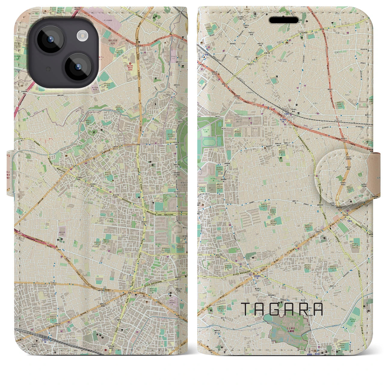 【田柄】地図柄iPhoneケース（手帳両面タイプ・ナチュラル）iPhone 14 Plus 用