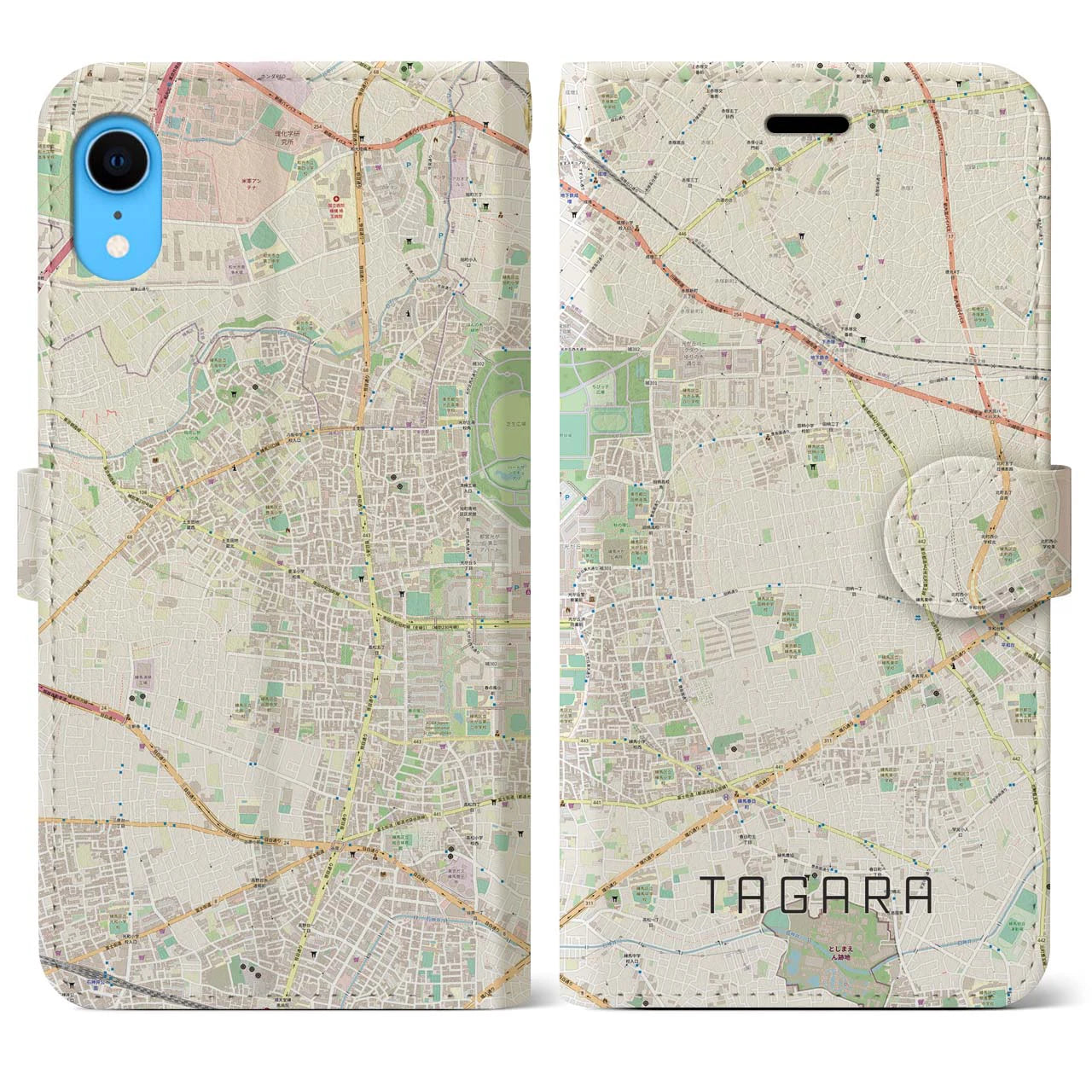 【田柄】地図柄iPhoneケース（手帳両面タイプ・ナチュラル）iPhone XR 用