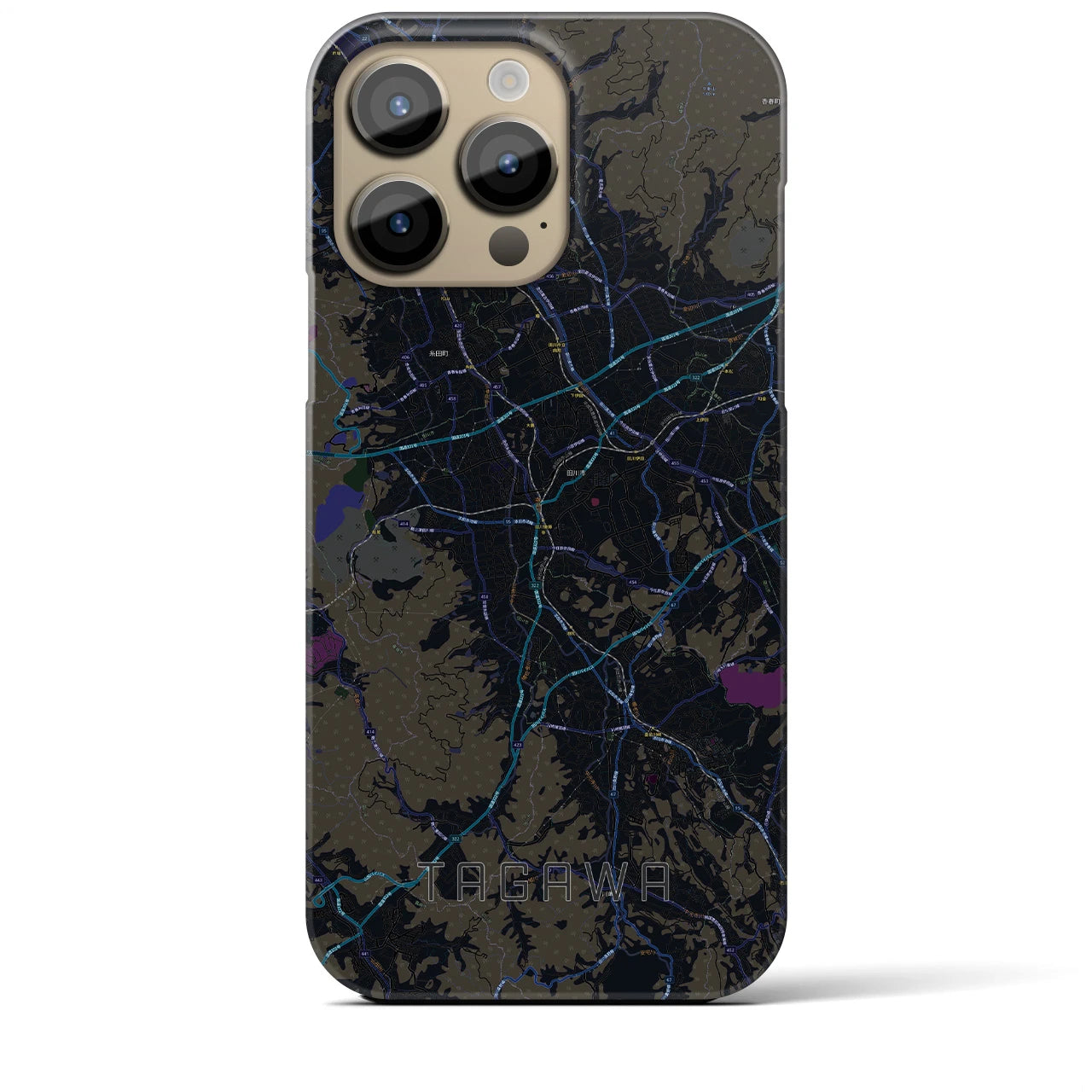 【田川】地図柄iPhoneケース（バックカバータイプ・ブラック）iPhone 14 Pro Max 用