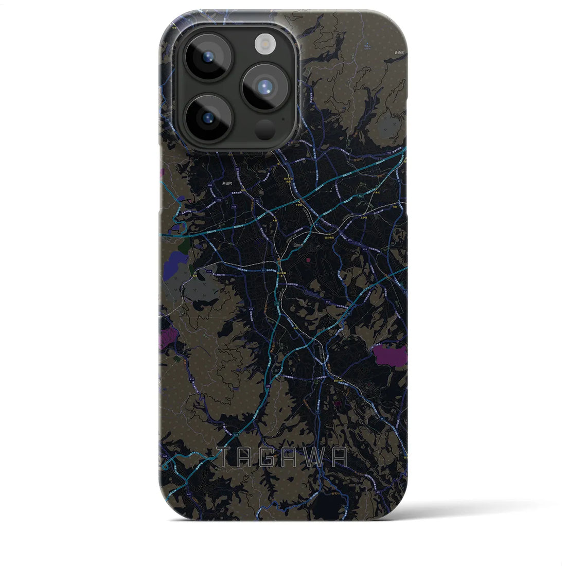 【田川】地図柄iPhoneケース（バックカバータイプ・ブラック）iPhone 15 Pro Max 用