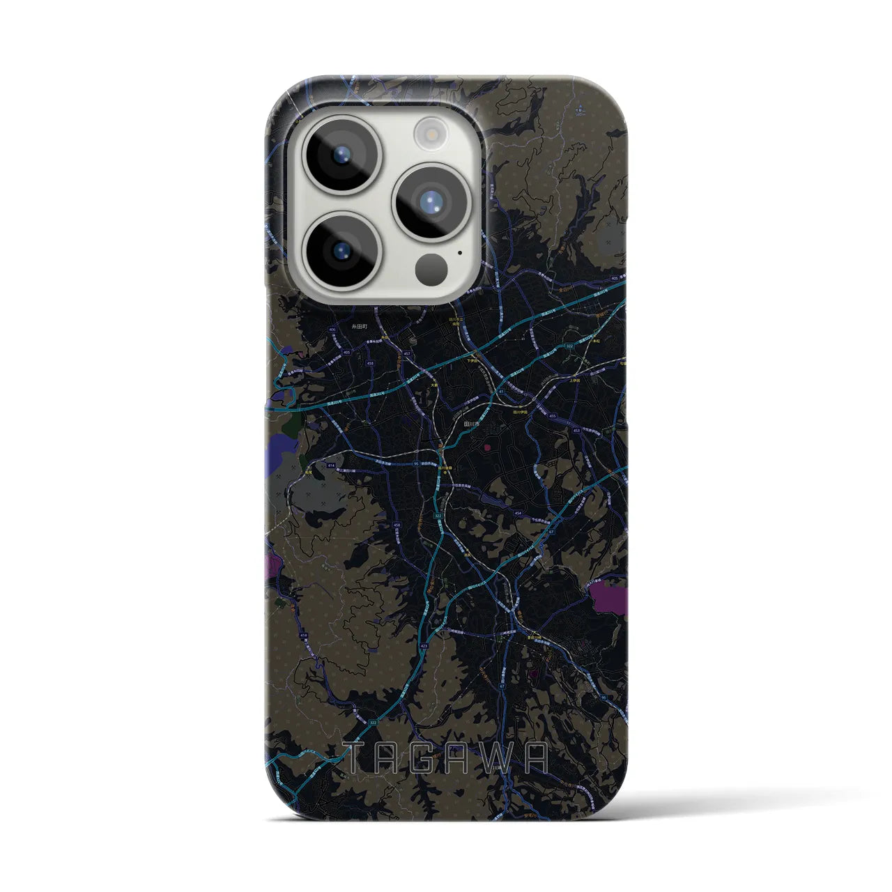【田川】地図柄iPhoneケース（バックカバータイプ・ブラック）iPhone 15 Pro 用