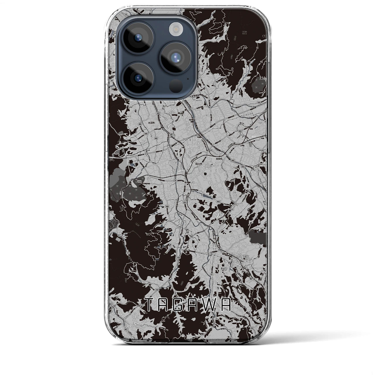 【田川】地図柄iPhoneケース（クリアタイプ・モノトーン）iPhone 15 Pro Max 用