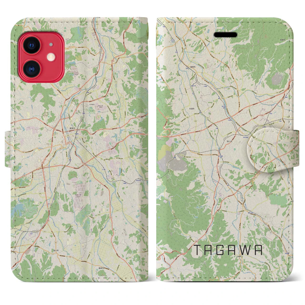 【田川】地図柄iPhoneケース（手帳両面タイプ・ナチュラル）iPhone 11 用