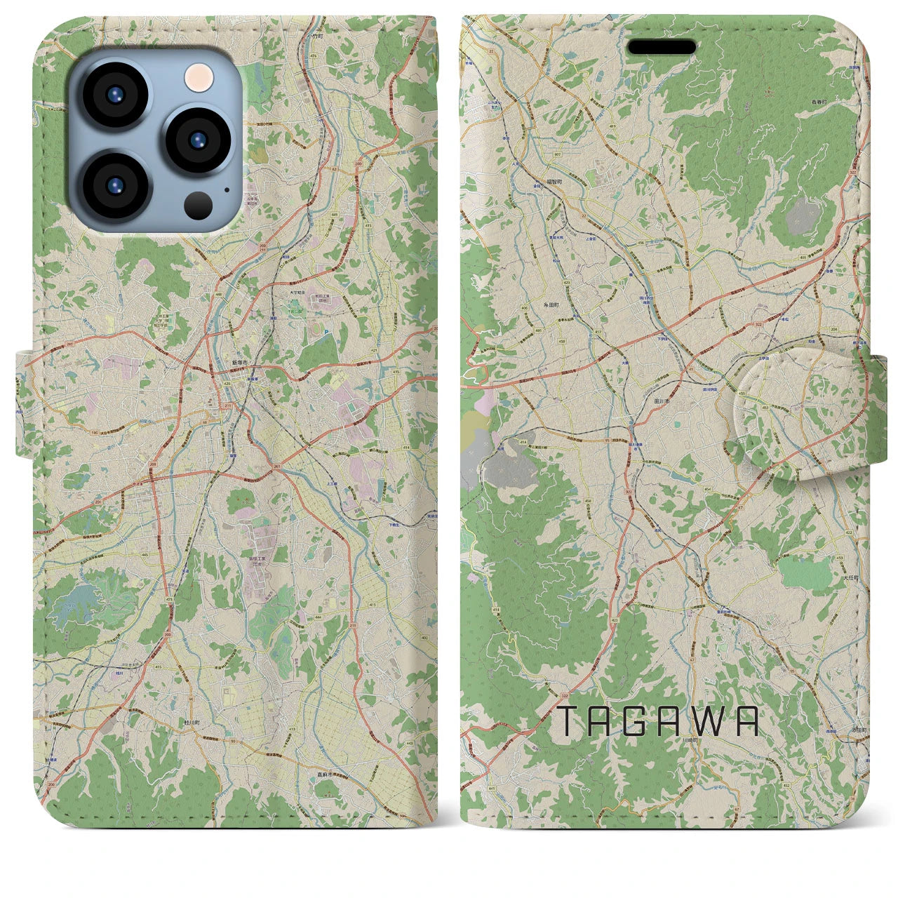 【田川】地図柄iPhoneケース（手帳両面タイプ・ナチュラル）iPhone 13 Pro Max 用