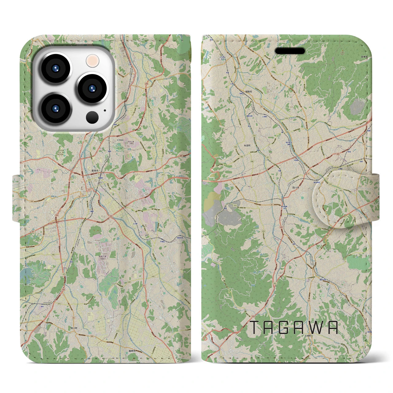 【田川】地図柄iPhoneケース（手帳両面タイプ・ナチュラル）iPhone 13 Pro 用