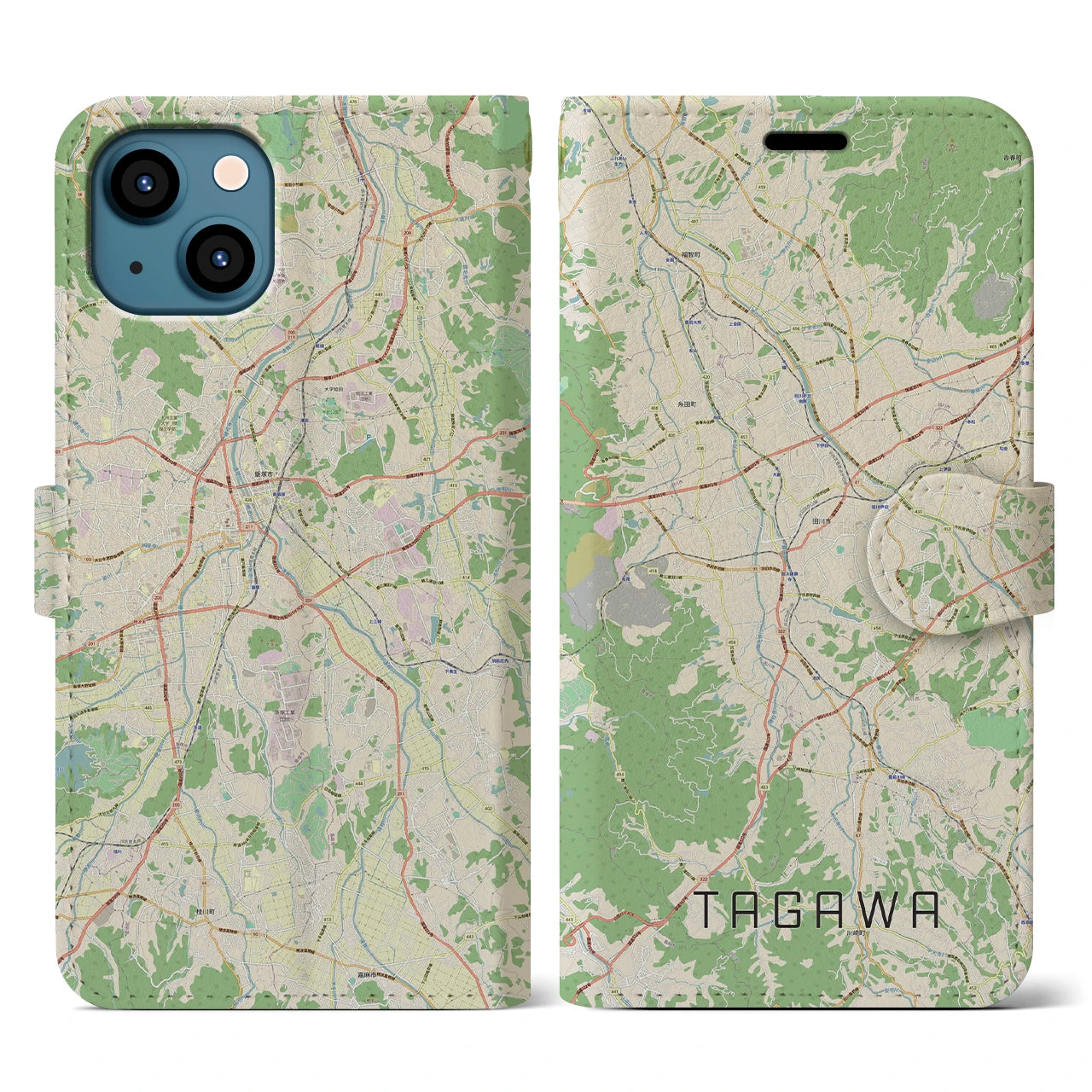 【田川】地図柄iPhoneケース（手帳両面タイプ・ナチュラル）iPhone 13 用