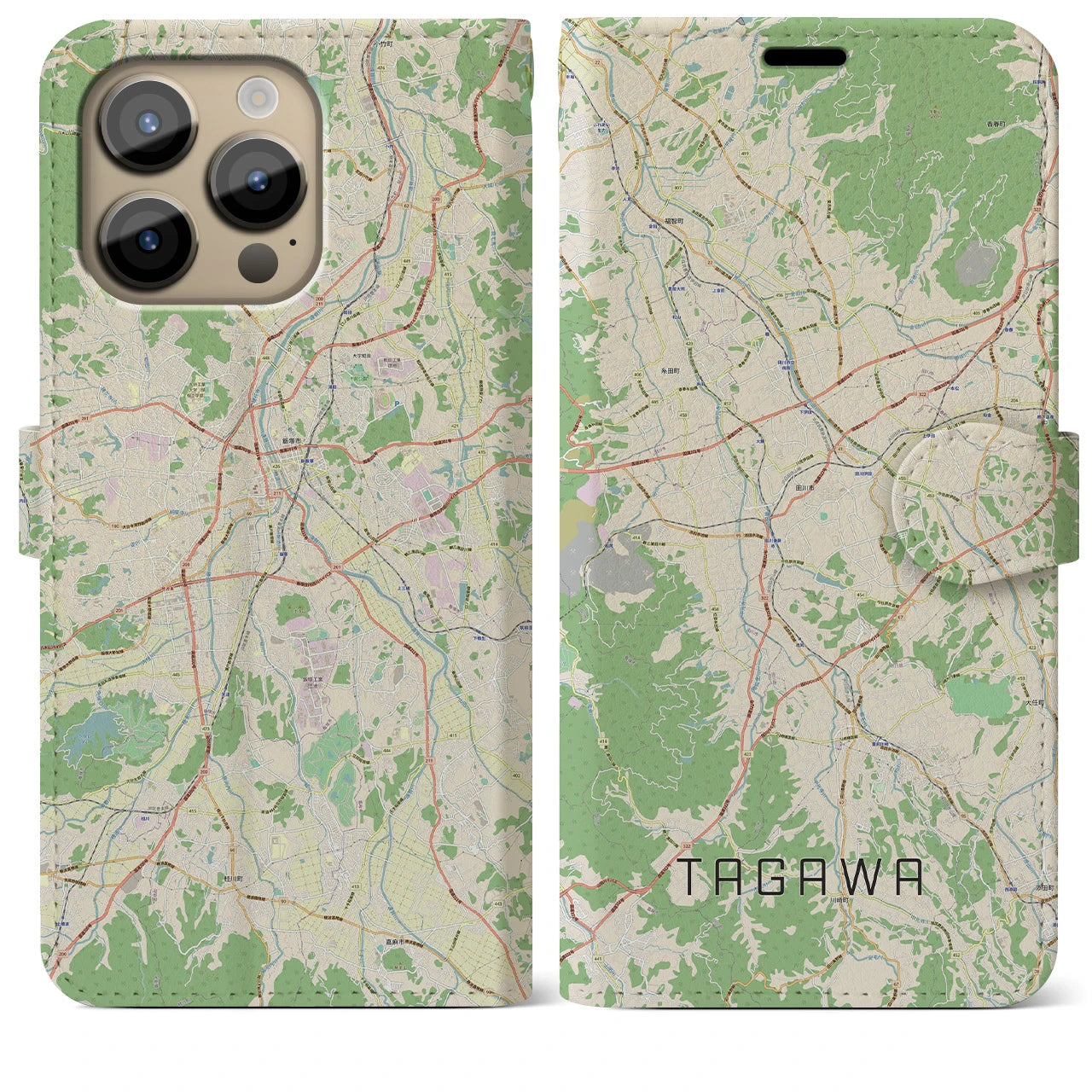 【田川】地図柄iPhoneケース（手帳両面タイプ・ナチュラル）iPhone 14 Pro Max 用