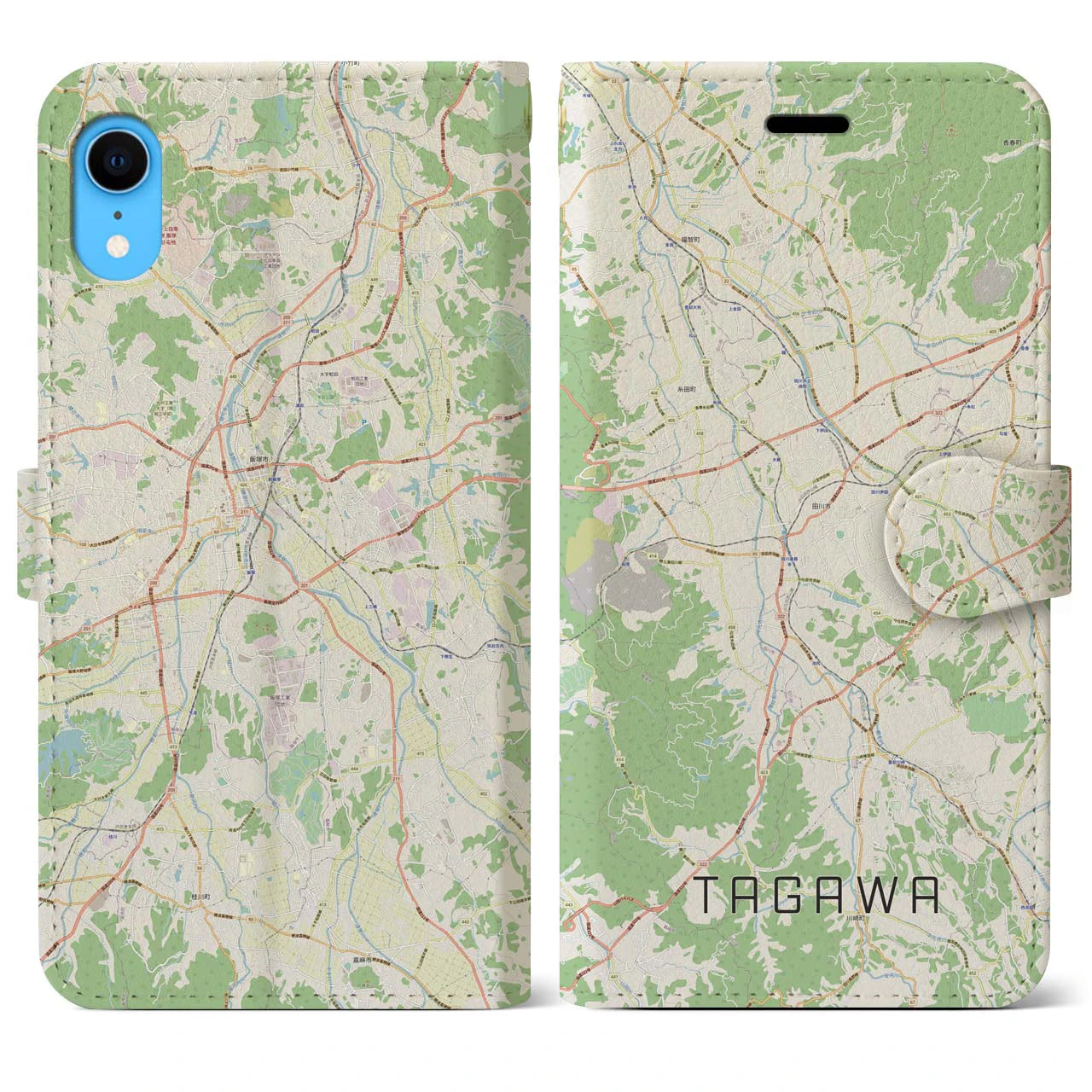 【田川】地図柄iPhoneケース（手帳両面タイプ・ナチュラル）iPhone XR 用