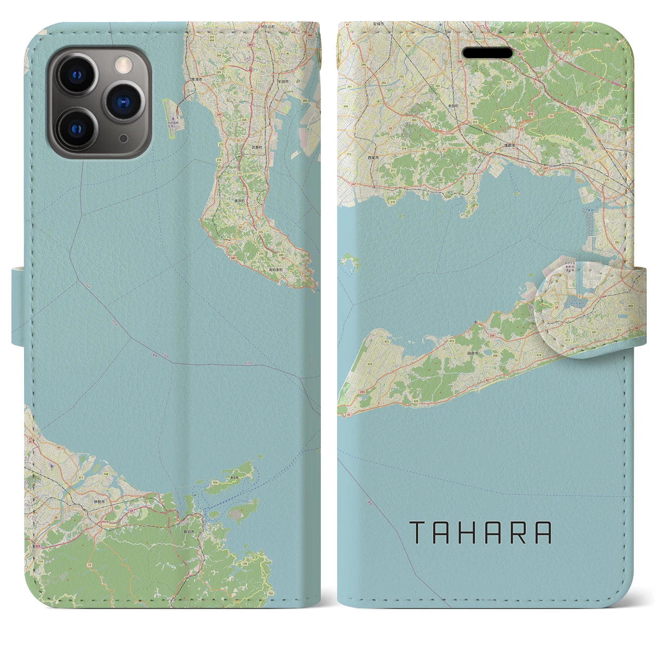 【田原（愛知県）】地図柄iPhoneケース（手帳タイプ）ナチュラル・iPhone 11 Pro Max 用