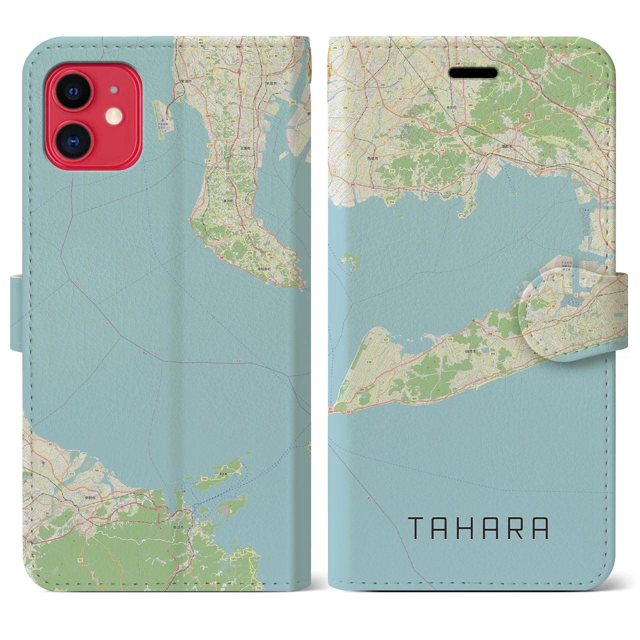 【田原（愛知県）】地図柄iPhoneケース（手帳タイプ）ナチュラル・iPhone 11 用
