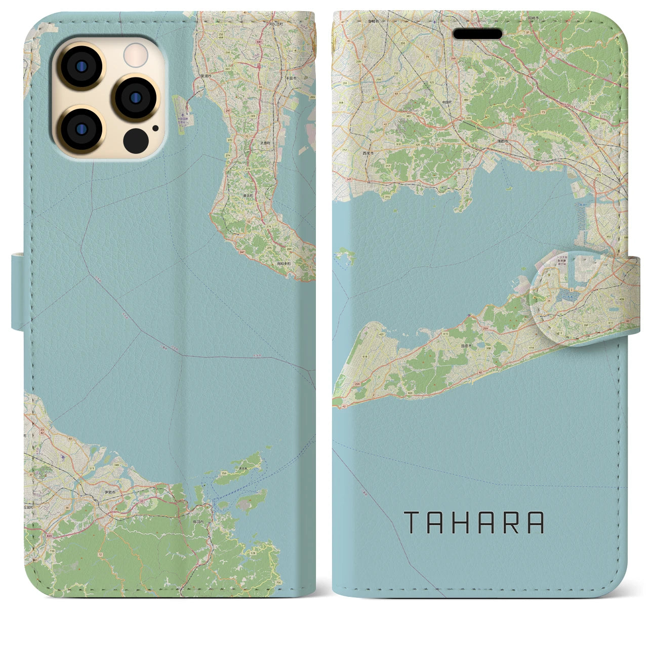 【田原（愛知県）】地図柄iPhoneケース（手帳タイプ）ナチュラル・iPhone 12 Pro Max 用