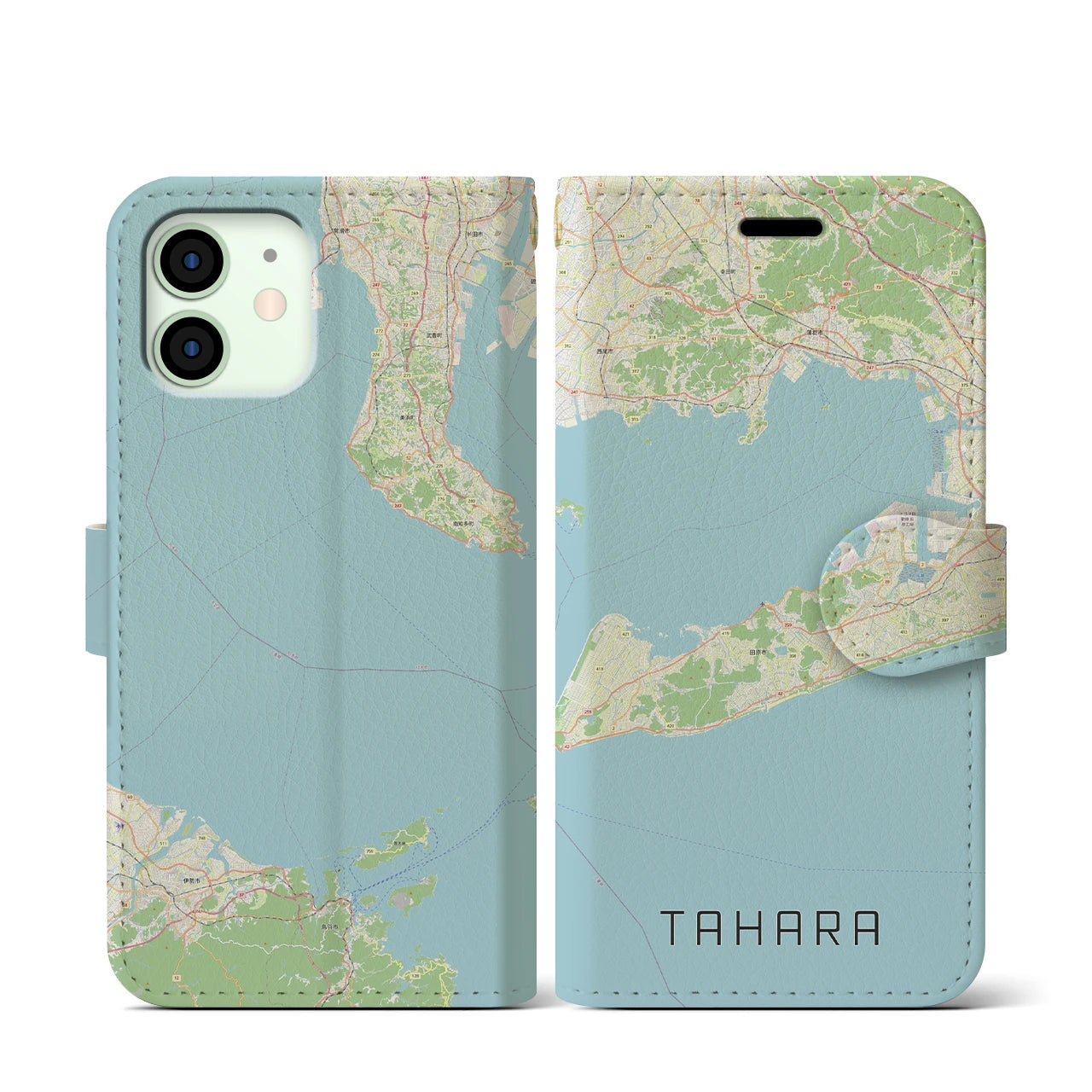 【田原（愛知県）】地図柄iPhoneケース（手帳タイプ）ナチュラル・iPhone 12 mini 用