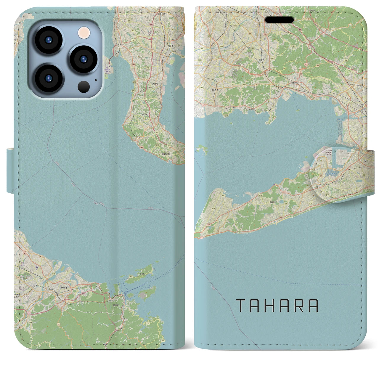 【田原（愛知県）】地図柄iPhoneケース（手帳タイプ）ナチュラル・iPhone 13 Pro Max 用