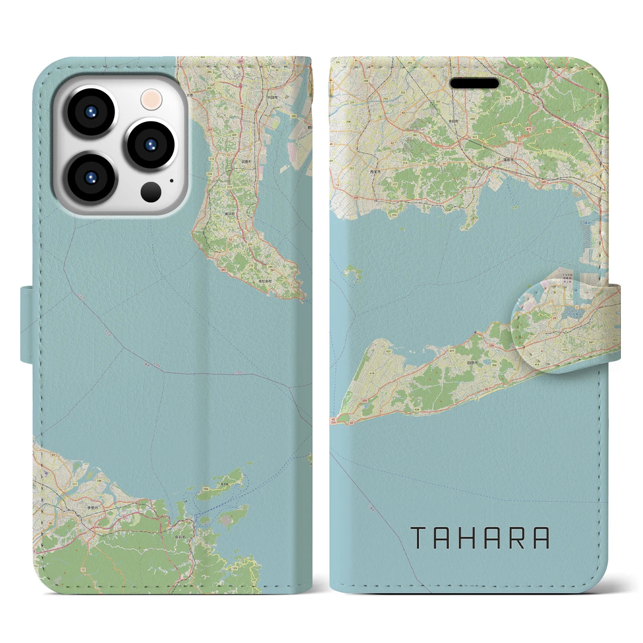 【田原（愛知県）】地図柄iPhoneケース（手帳タイプ）ナチュラル・iPhone 13 Pro 用