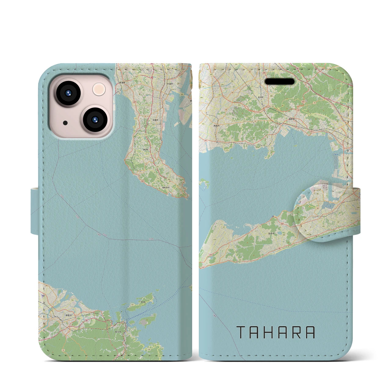 【田原（愛知県）】地図柄iPhoneケース（手帳タイプ）ナチュラル・iPhone 13 mini 用
