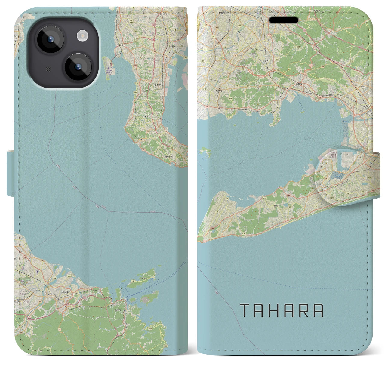 【田原（愛知県）】地図柄iPhoneケース（手帳タイプ）ナチュラル・iPhone 14 Plus 用