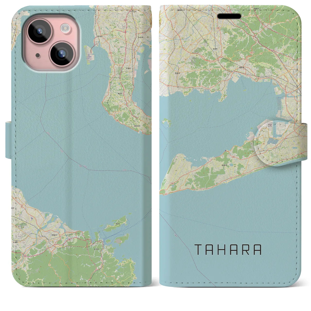 【田原（愛知県）】地図柄iPhoneケース（手帳タイプ）ナチュラル・iPhone 15 Plus 用