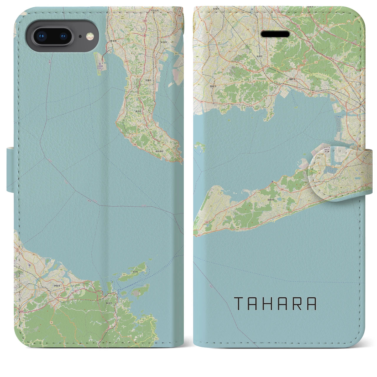 【田原（愛知県）】地図柄iPhoneケース（手帳タイプ）ナチュラル・iPhone 8Plus /7Plus / 6sPlus / 6Plus 用