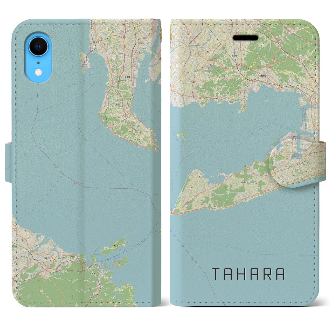 【田原】地図柄iPhoneケース（手帳両面タイプ・ナチュラル）iPhone XR 用