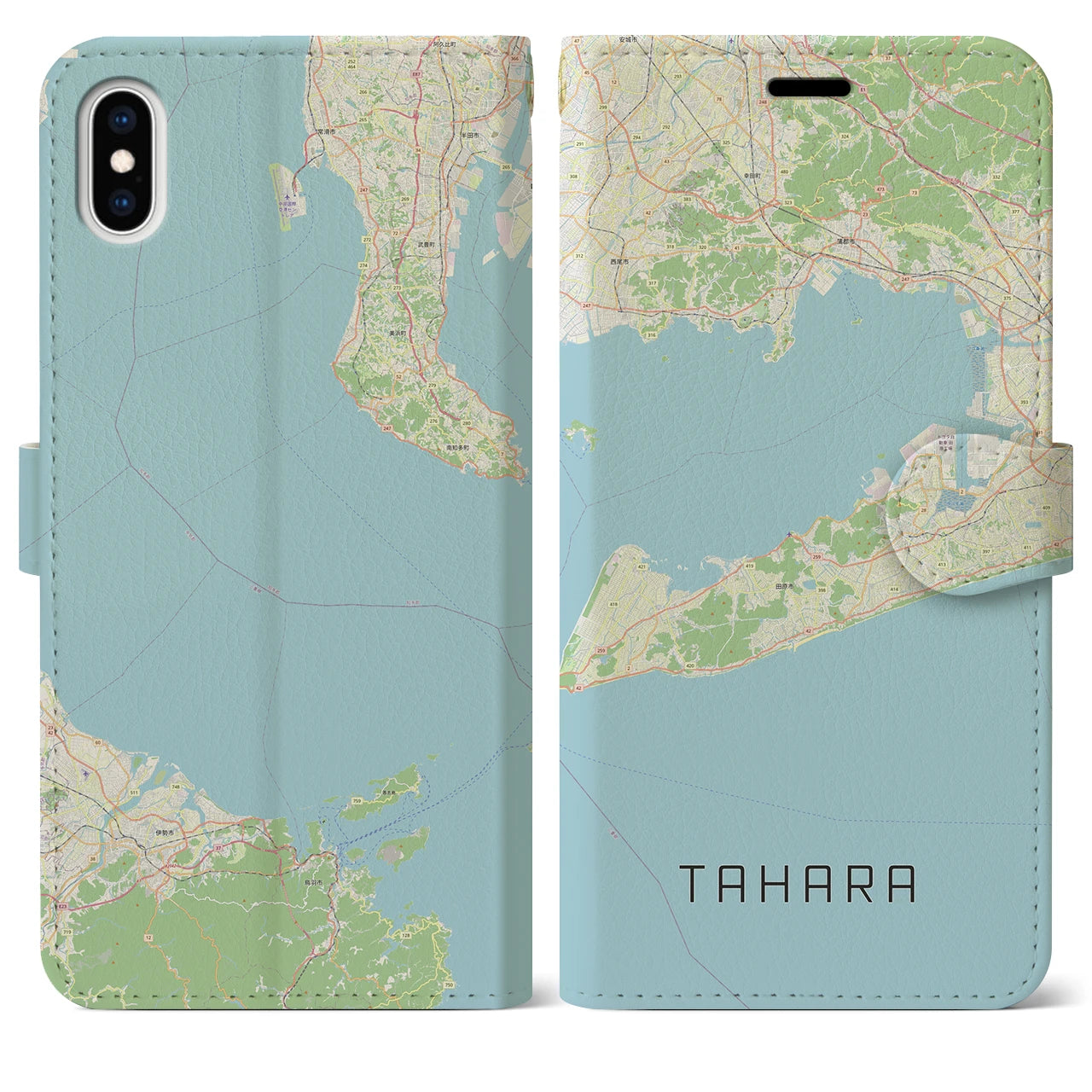 【田原】地図柄iPhoneケース（手帳両面タイプ・ナチュラル）iPhone XS Max 用