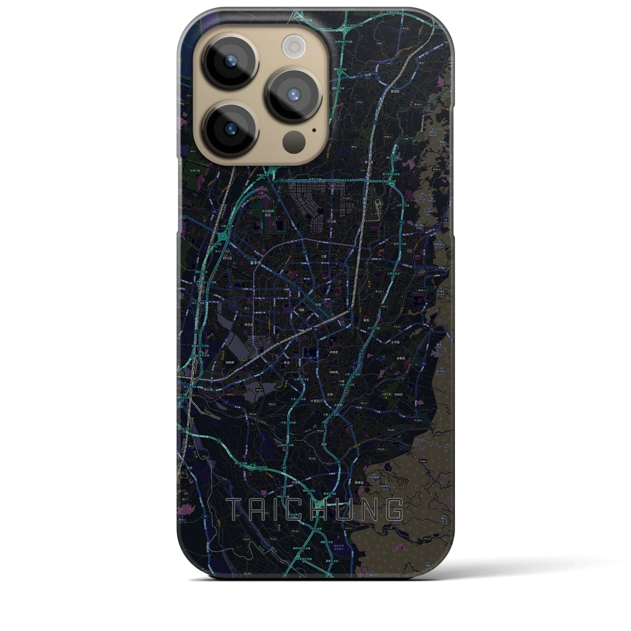 【台中】地図柄iPhoneケース（バックカバータイプ・ブラック）iPhone 14 Pro Max 用
