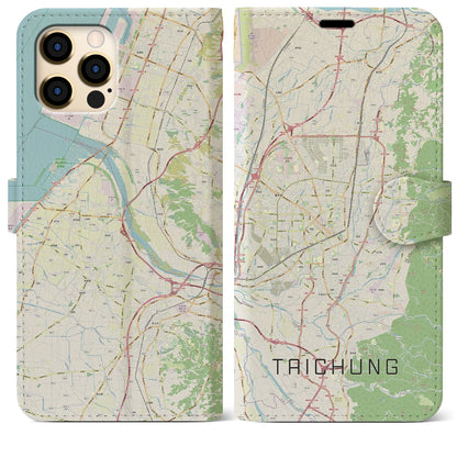 【台中（台湾）】地図柄iPhoneケース（手帳タイプ）ナチュラル・iPhone 12 Pro Max 用