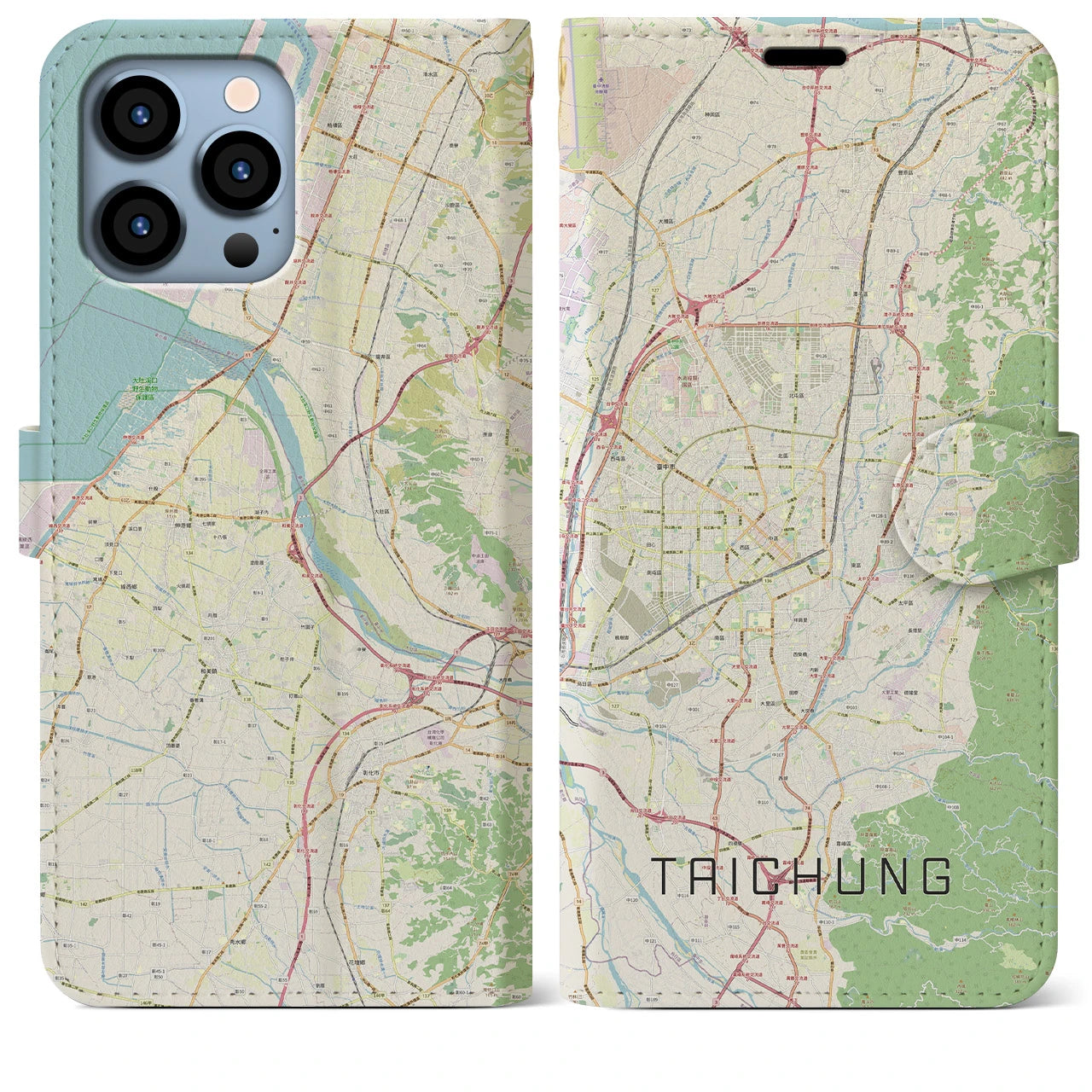 【台中】地図柄iPhoneケース（手帳両面タイプ・ナチュラル）iPhone 13 Pro Max 用