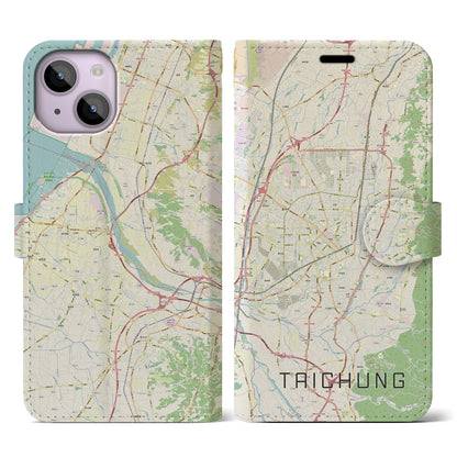 【台中（台湾）】地図柄iPhoneケース（手帳タイプ）ナチュラル・iPhone 14 用