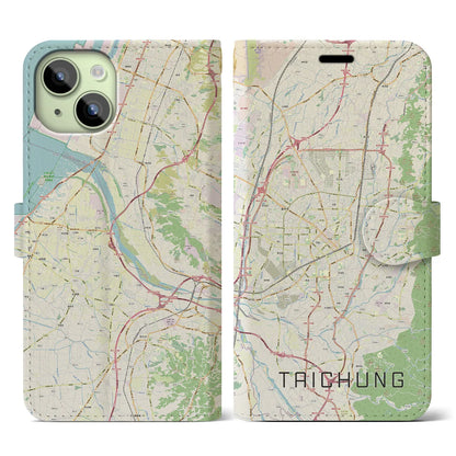【台中（台湾）】地図柄iPhoneケース（手帳タイプ）ナチュラル・iPhone 15 用