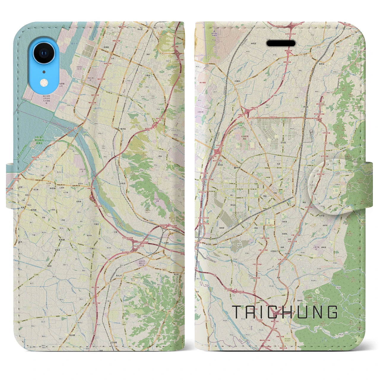 【台中】地図柄iPhoneケース（手帳両面タイプ・ナチュラル）iPhone XR 用