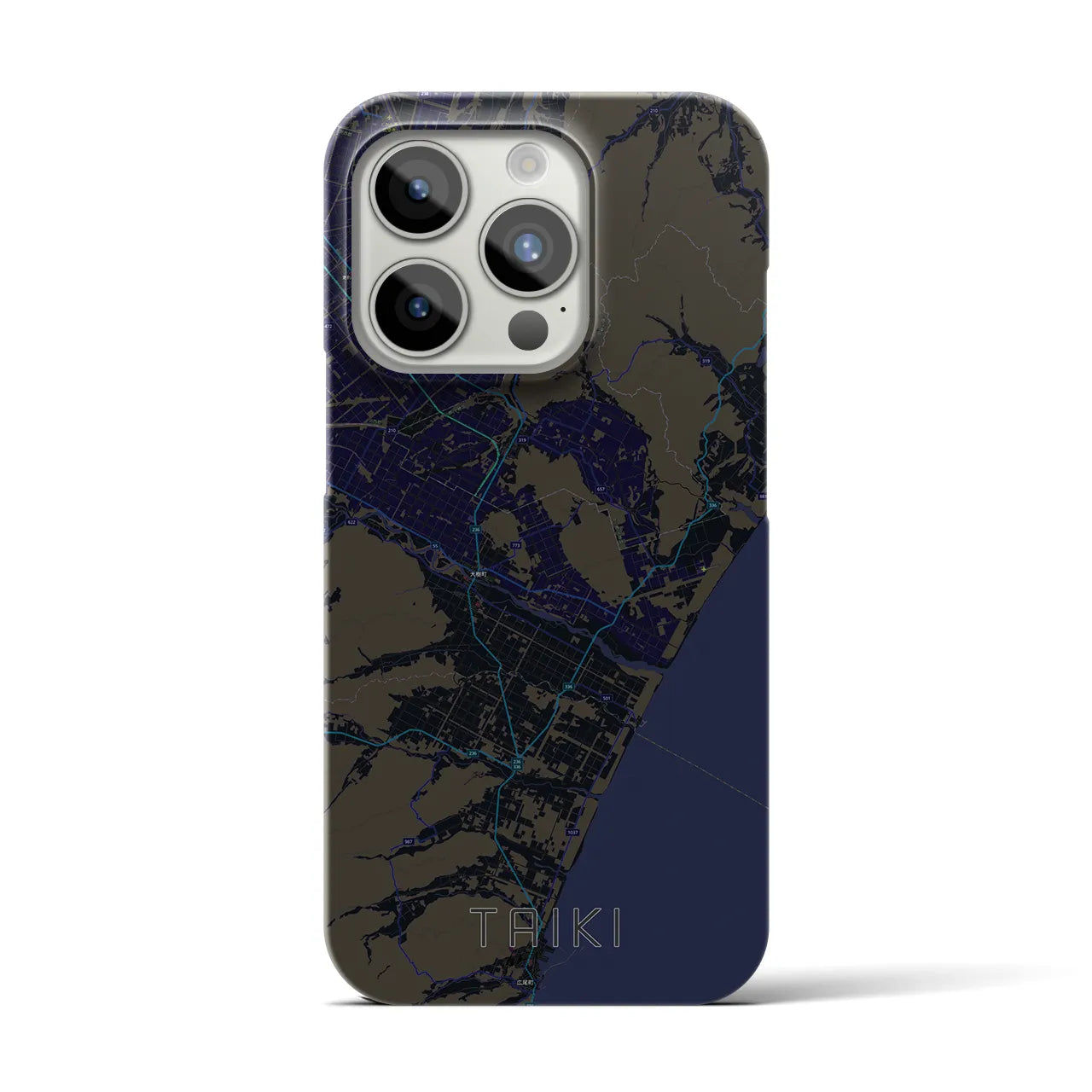 【大樹】地図柄iPhoneケース（バックカバータイプ・ブラック）iPhone 15 Pro 用