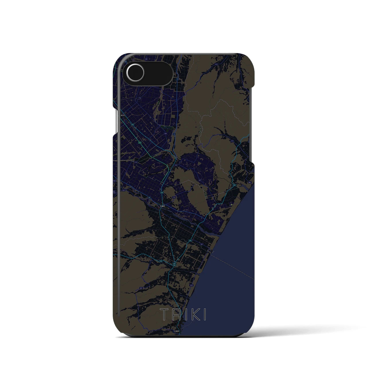 【大樹】地図柄iPhoneケース（バックカバータイプ・ブラック）iPhone SE（第3 / 第2世代） / 8 / 7 / 6s / 6 用