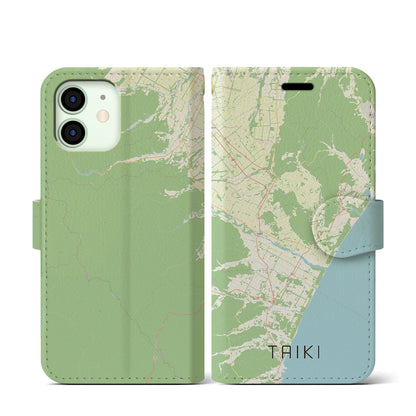 【大樹（北海道）】地図柄iPhoneケース（手帳タイプ）ナチュラル・iPhone 12 mini 用