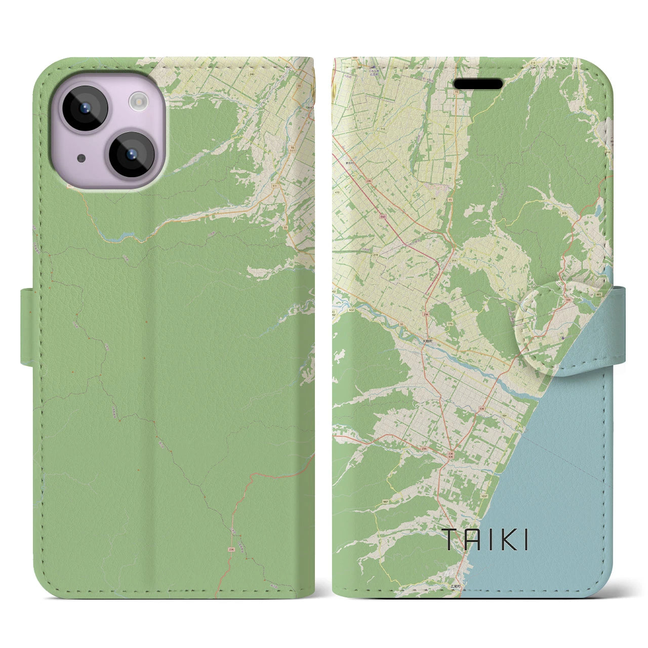 【大樹】地図柄iPhoneケース（手帳両面タイプ・ナチュラル）iPhone 14 用