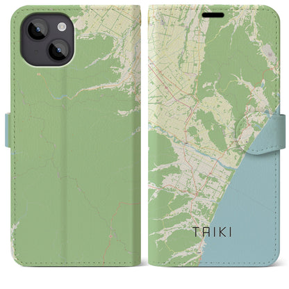 【大樹（北海道）】地図柄iPhoneケース（手帳タイプ）ナチュラル・iPhone 14 Plus 用