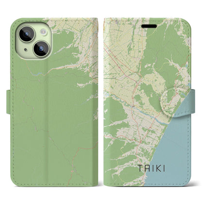 【大樹（北海道）】地図柄iPhoneケース（手帳タイプ）ナチュラル・iPhone 15 用