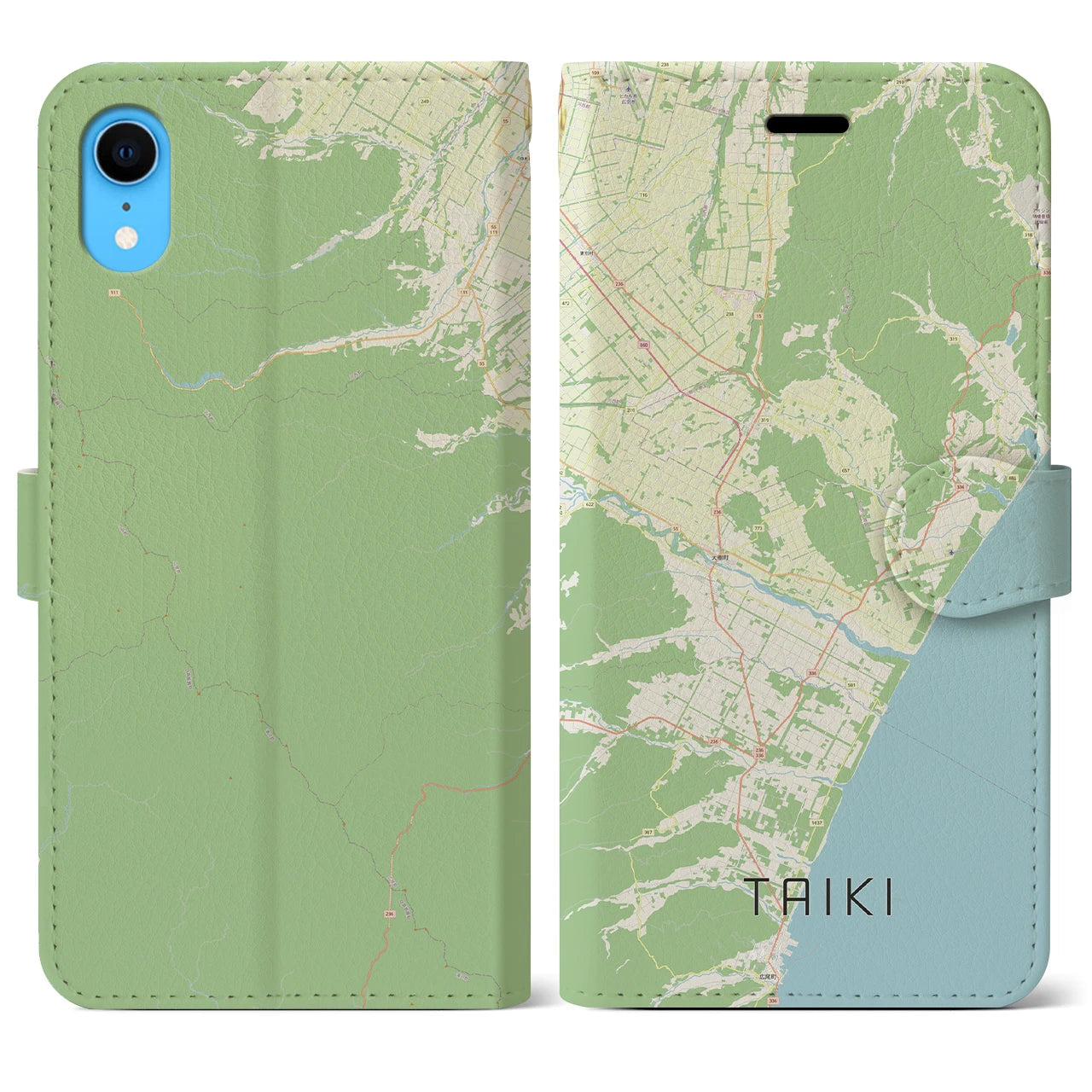 【大樹】地図柄iPhoneケース（手帳両面タイプ・ナチュラル）iPhone XR 用