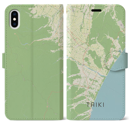 【大樹（北海道）】地図柄iPhoneケース（手帳タイプ）ナチュラル・iPhone XS Max 用