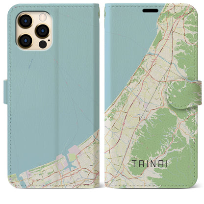 【胎内（新潟県）】地図柄iPhoneケース（手帳タイプ）ナチュラル・iPhone 12 Pro Max 用