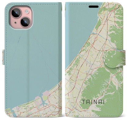 【胎内（新潟県）】地図柄iPhoneケース（手帳タイプ）ナチュラル・iPhone 15 Plus 用