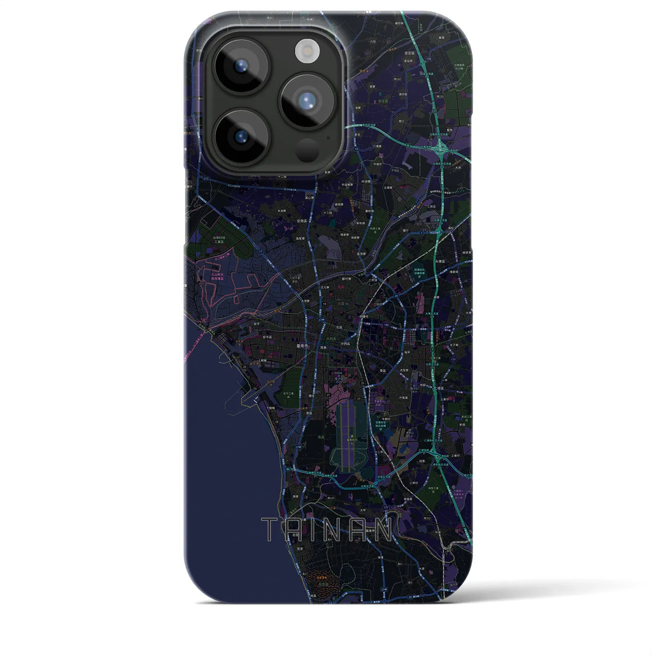 【台南】地図柄iPhoneケース（バックカバータイプ・ブラック）iPhone 15 Pro Max 用