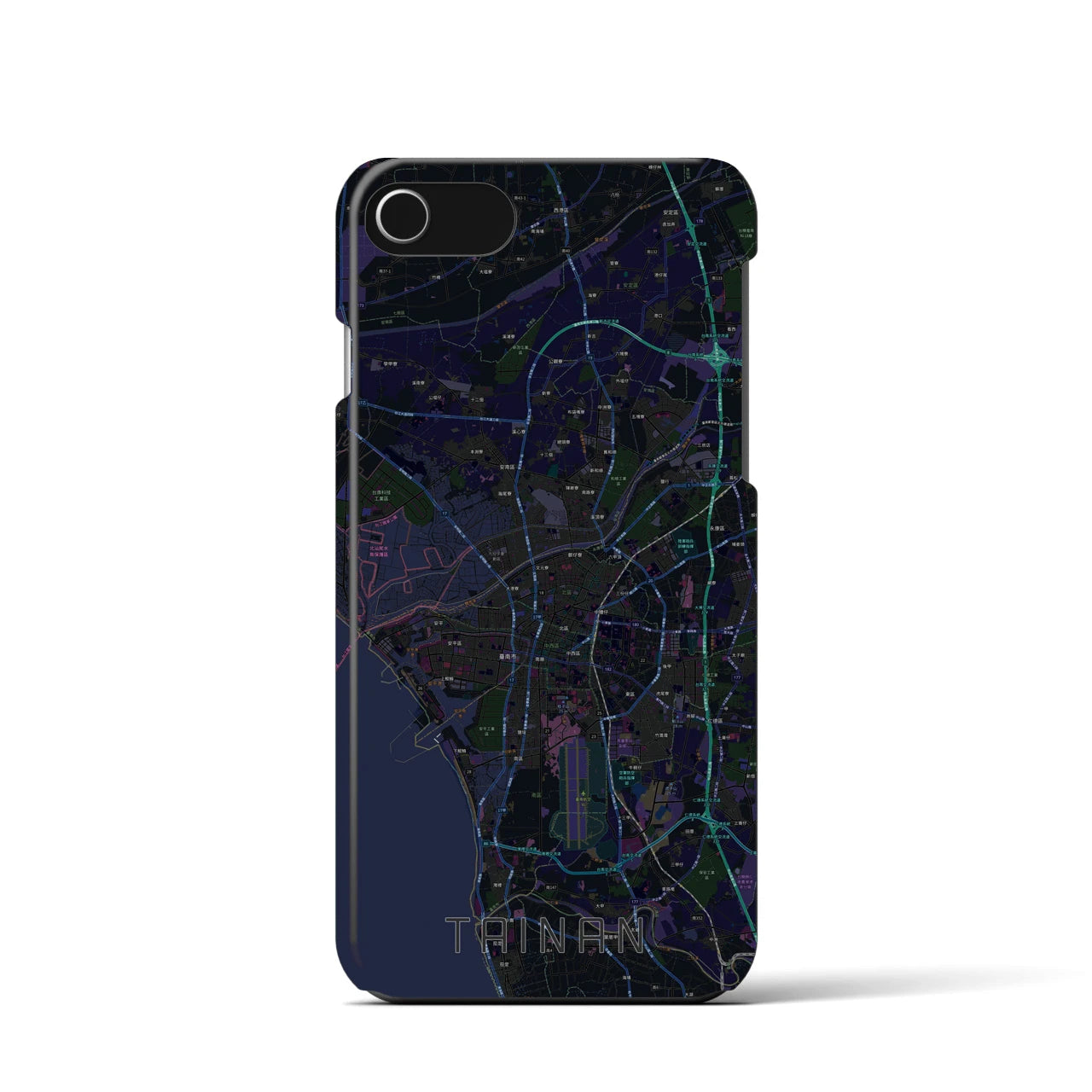 【台南】地図柄iPhoneケース（バックカバータイプ・ブラック）iPhone SE（第3 / 第2世代） / 8 / 7 / 6s / 6 用